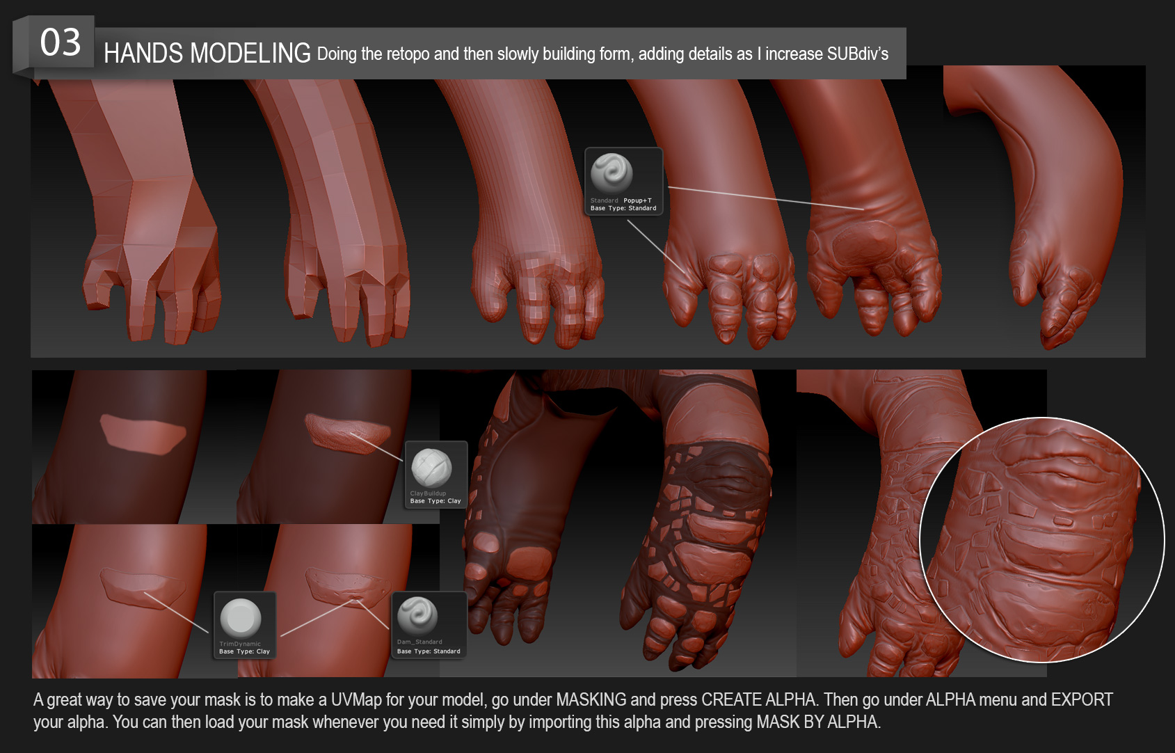 Tackling the hands! Using masks, differentiating hard parts and soft parts of the skin.