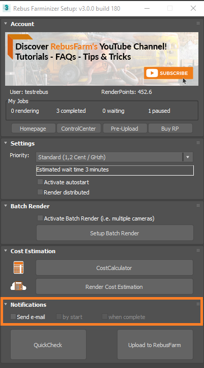 Rebus Farminizer menu - notification options