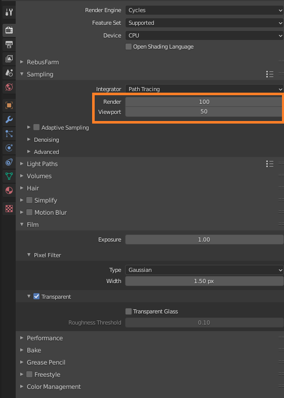 3D Render Setup for Blender with Cycles CPU - Render and Viewport options