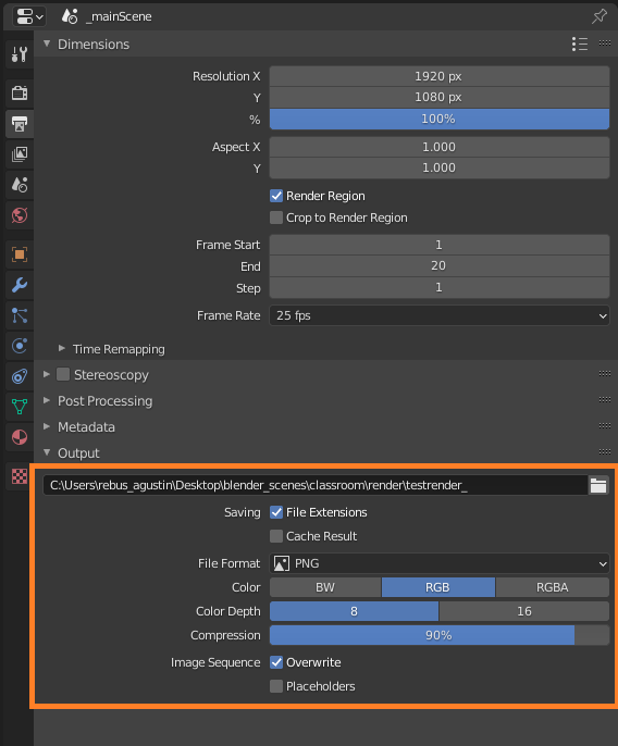 3D Render Setup for Blender with EEVEE - Output options