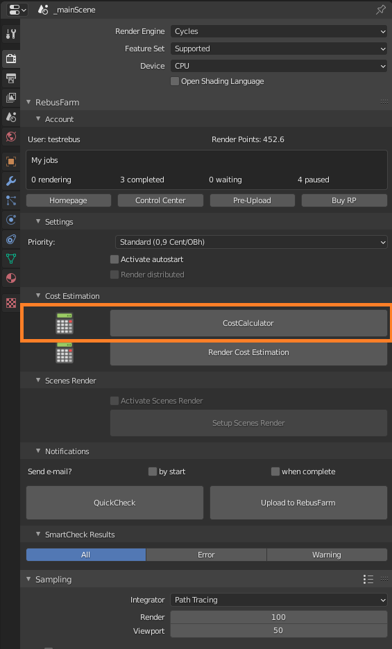 Rebus Farminizer menu - CostCalculator button