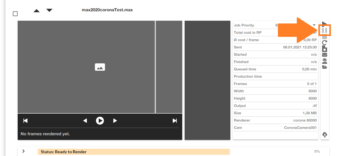 Render Farm ControlCenter - render job pause button