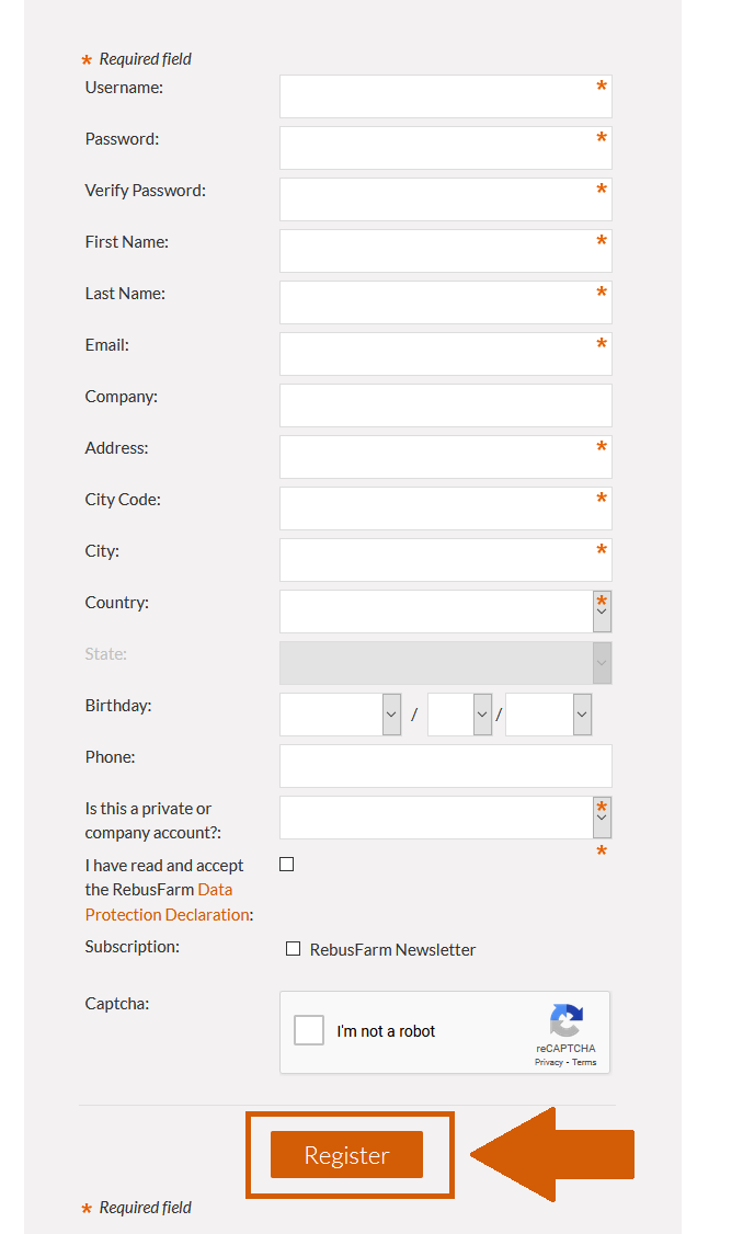 Render farm registration form