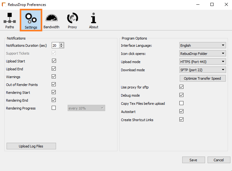 RebusDrop Preferences window - settings