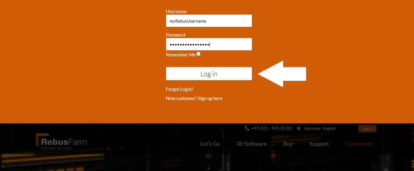 Render farm login button