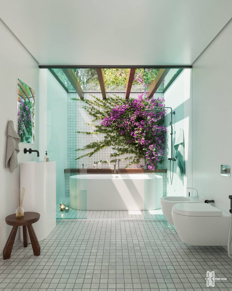 White open air bathroom