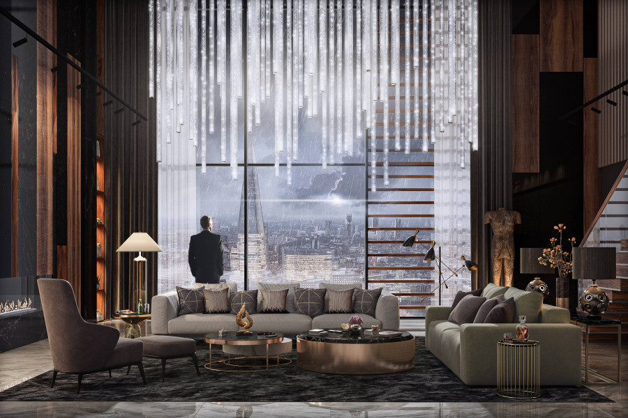 Thoughtful man in luxurious apartment