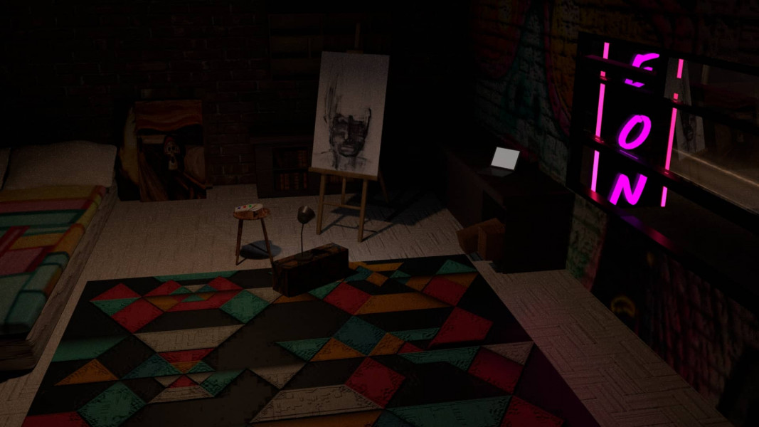 Rendered interior apartment of an artist 