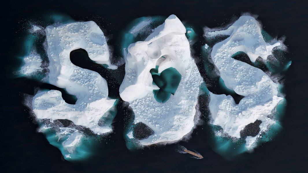 SOS sign made in ice