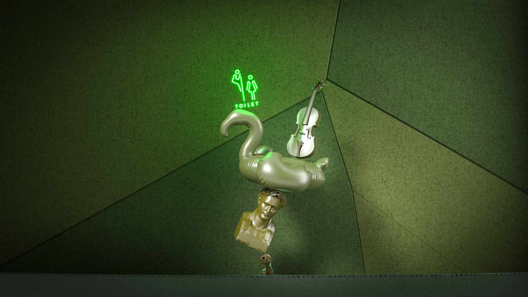 Rendered sculpture of different objects