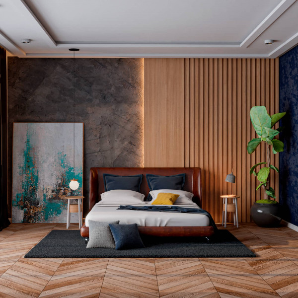 Wood leather bed room