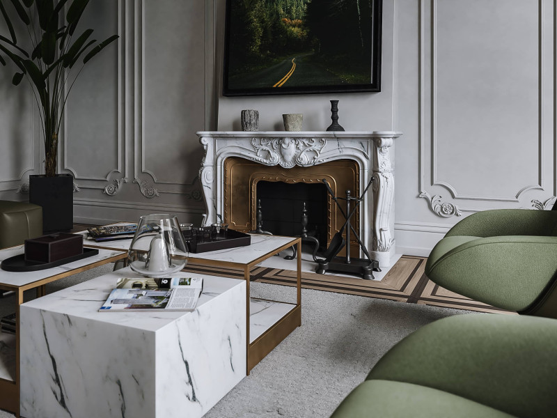 Rendered white living room penthouse