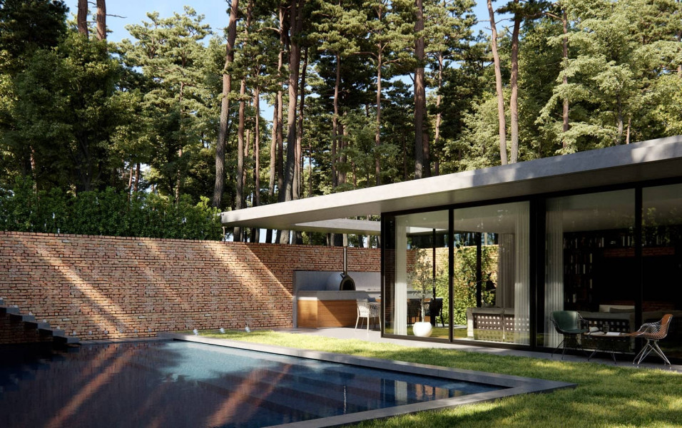 Backyard with Pool Archviz